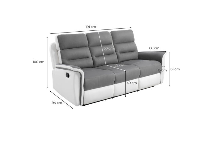 Canapé DK de relaxation manuel 3 places en simili et microfibre
