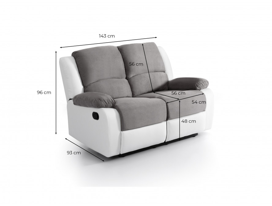 Canapé de relaxation manuel CLARA 2 places en microfibre et simili
