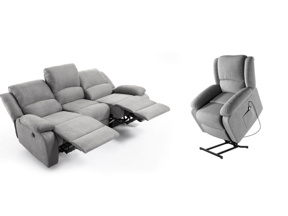 Ensemble canapé 9121 relax électrique 3 places + fauteuil releveur en microfibre